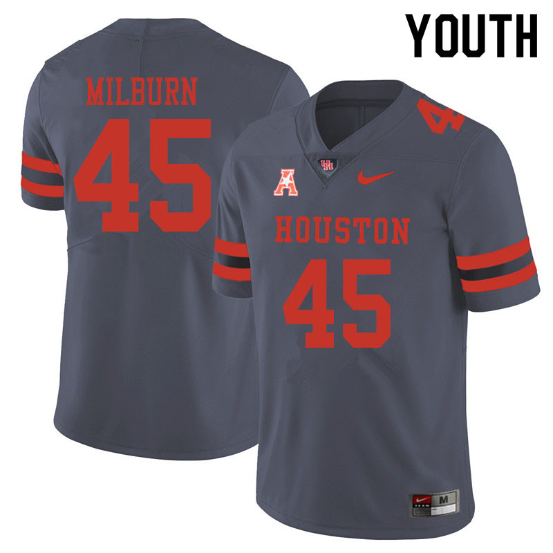 Youth #45 Jordan Milburn Houston Cougars College Football Jerseys Sale-Gray